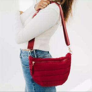 Pretty Simple Jolie Puffer Crossbody Bum Bag in new Crimson Red with Strap! NWT!